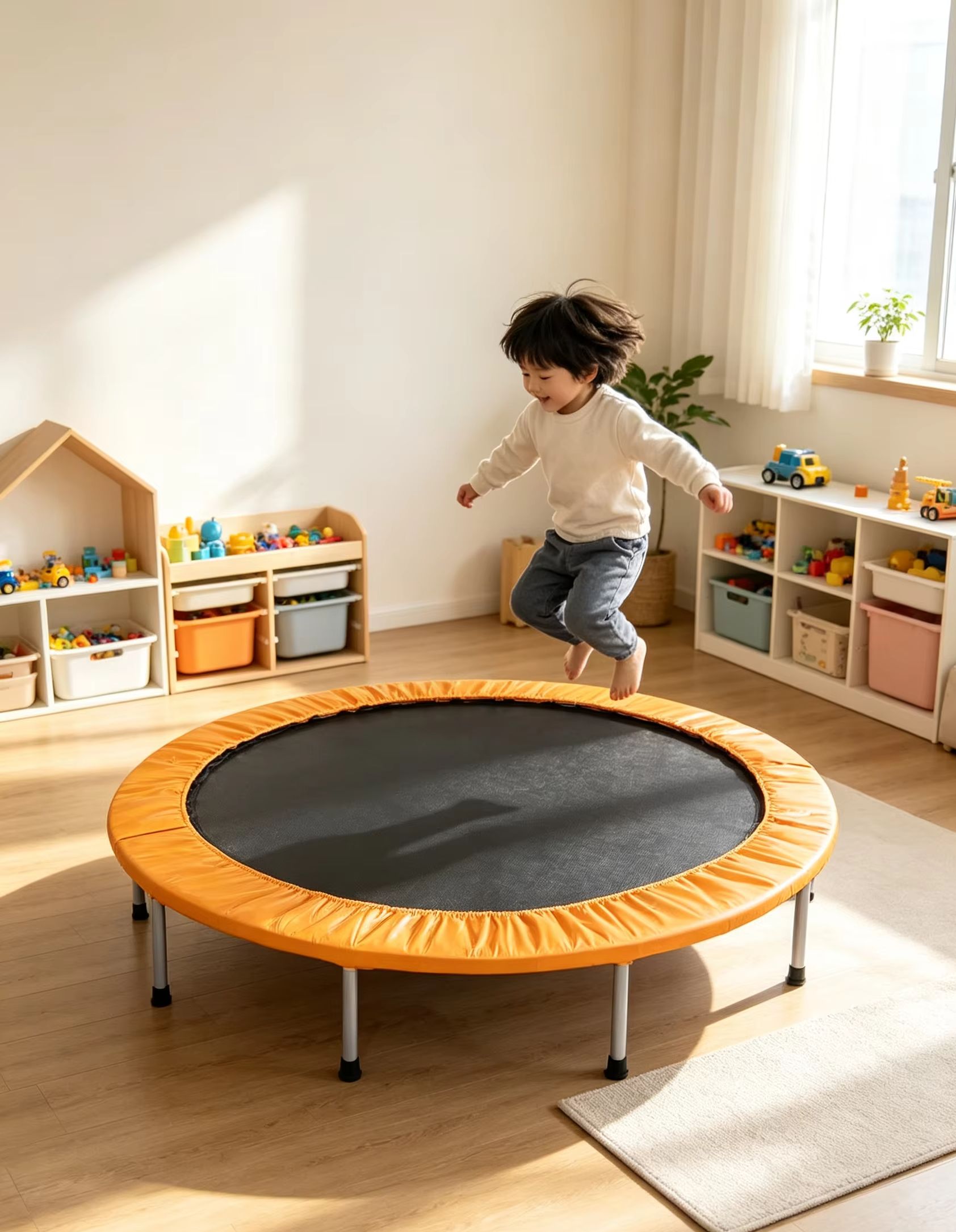 Trampoline Mini Indoor - Круглый мини-батут с оранжевой защитной накладкой,
